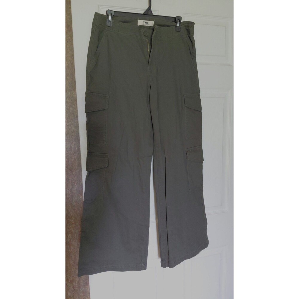YMI Jeans USA Cargo Pants Wide Leg Gray Olive Relaxed Fit Size 9/29